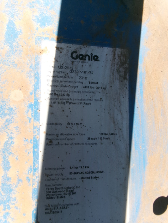 Used 2018 GENIE GS-2632 Scissor Lift