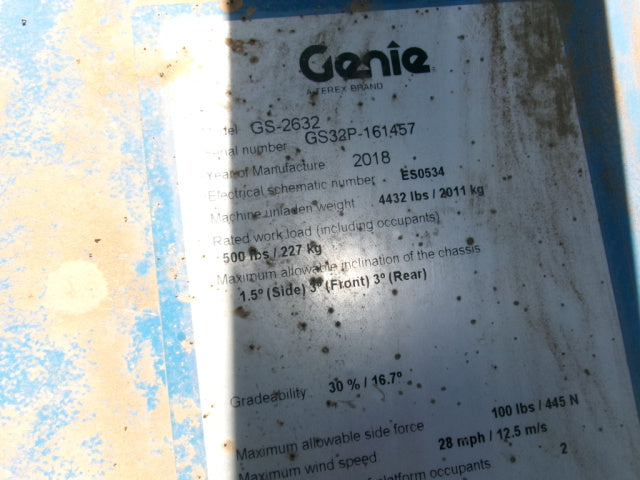 Used 2018 GENIE GS-2632 Scissor Lift