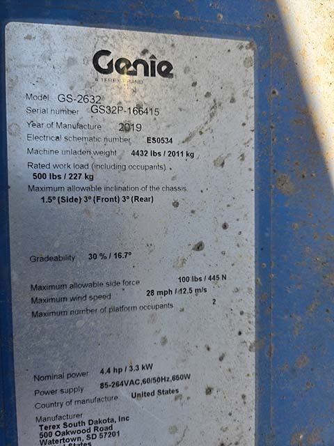 Used 2019 GENIE GS-2632 Scissor Lift