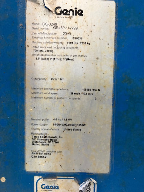 Used 2019 GENIE GS-3246 Scissor Lift