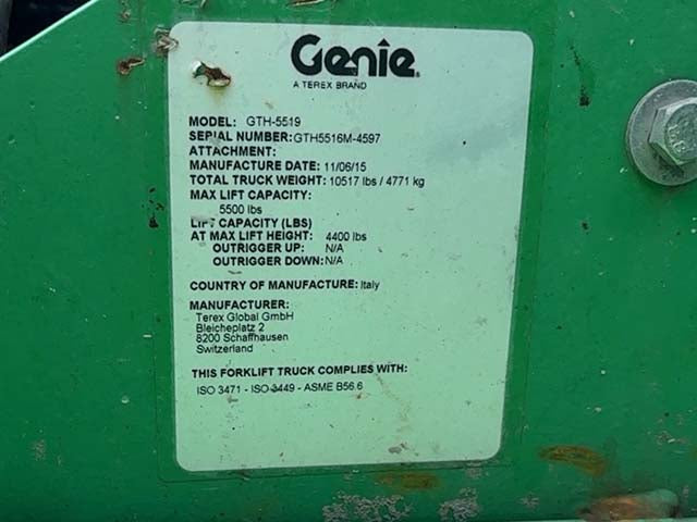 Used 2016 GENIE GTH-5519 Telehandler Forklift