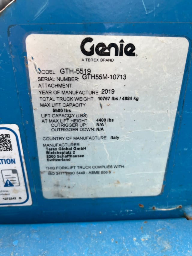 Used 2019 GENIE GTH-5519 Telehandler Forklift