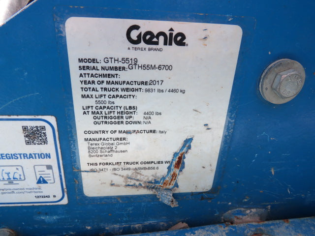 Used 2017 GENIE GTH-5519 Telehandler Forklift