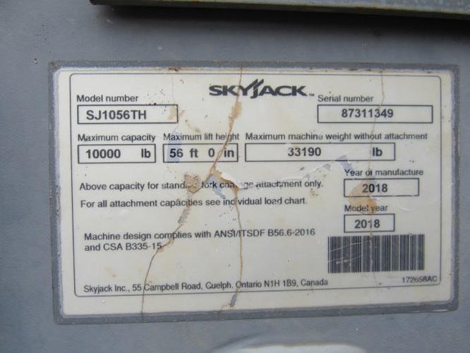 Used 2019 SKYJACK SJ1056 TH Telehandler Forklift, photo 26