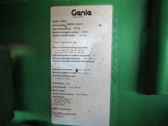 Used 2017 GENIE S-80X Telescopic Boom Lift, photo 25