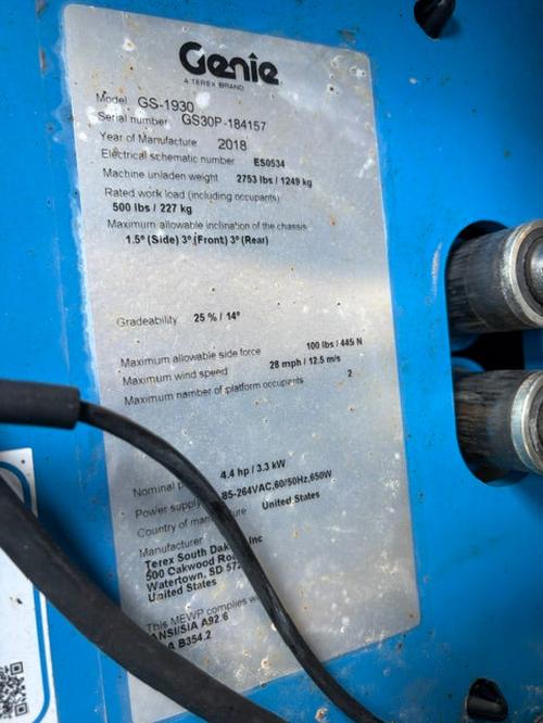 Used 2018 GENIE GS-1930 Scissor Lift, photo 10