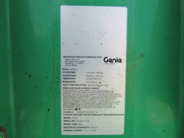 Used 2016 GENIE TZ-34/20 Towable Boom Lift