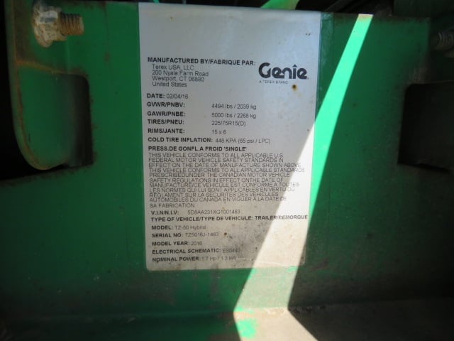 Used 2016 GENIE TZ-50 Towable Boom Lift
