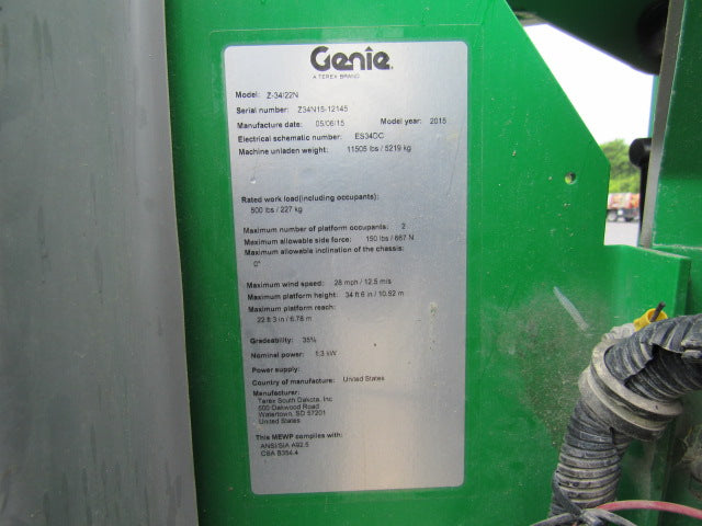 Used 2015 GENIE Z-34/22N Articulating Boom Lift
