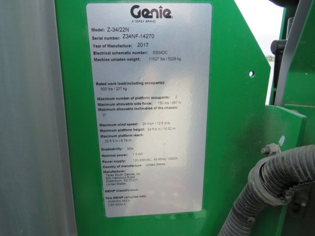 Used 2017 GENIE Z-34/22N Articulating Boom Lift