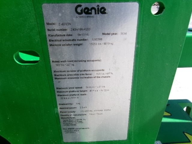 Used 2016 GENIE Z-40/23N Articulating Boom Lift