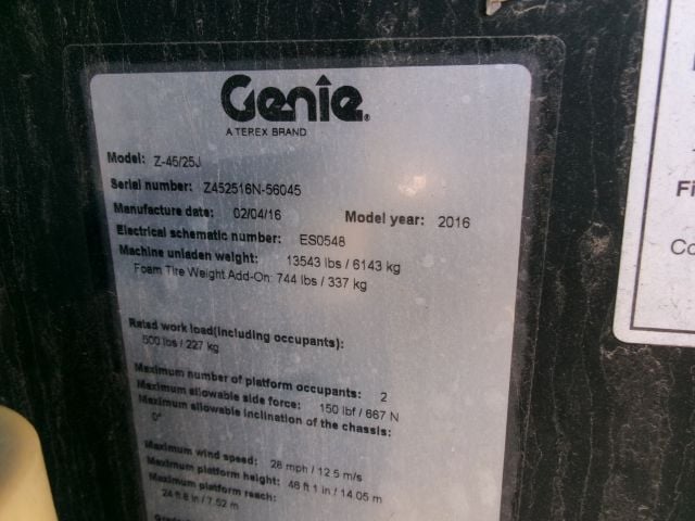 Used 2016 GENIE Z-45/25J RT Articulating Boom Lift