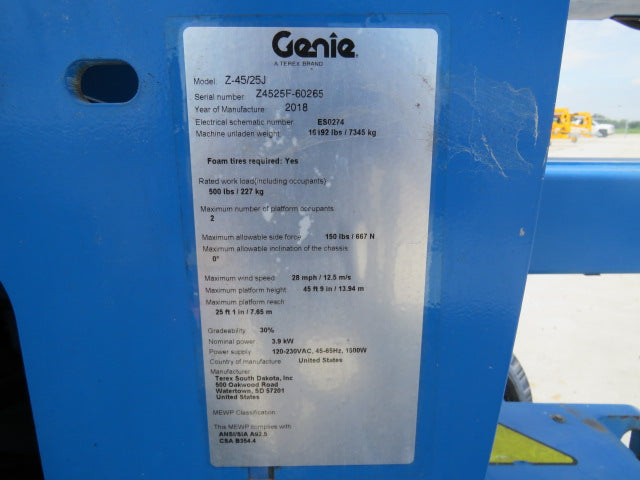 Used 2018 GENIE Z-45/25J DC Articulating Boom Lift