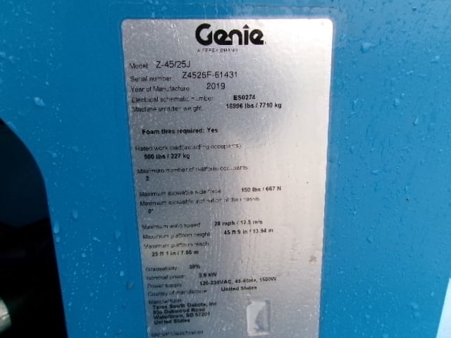 Used 2019 GENIE Z-45/25J DC Articulating Boom Lift