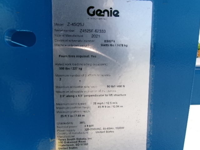 Used 2021 GENIE Z-45/25J DC Articulating Boom Lift