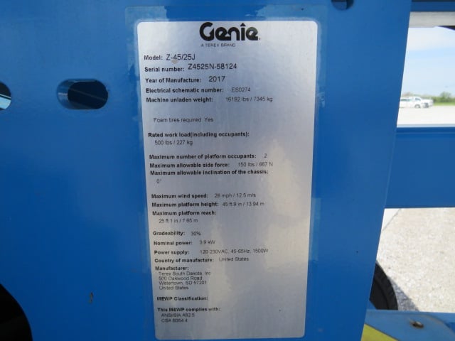 Used 2017 GENIE Z-45/25J DC Articulating Boom Lift